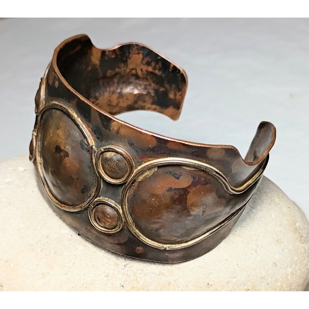 Vintage MCM Modernist Copper Bronze Cuff Bracelet Hand Hammered